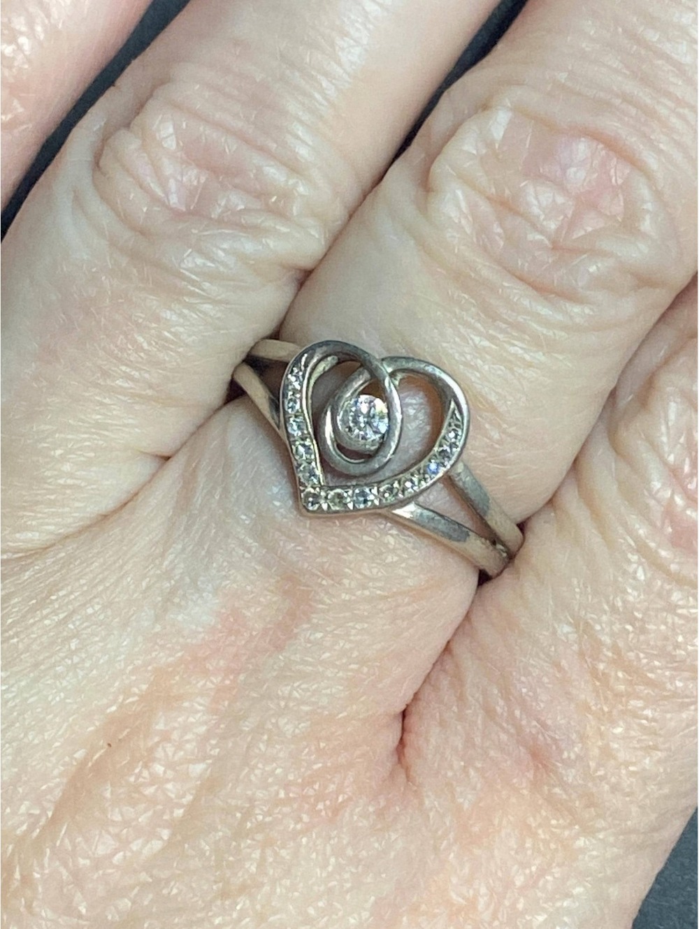 VTG Kirsten Severin Sterling Silver & Diamonds 7 1/2 Heart Ring. Marked 925 KS.